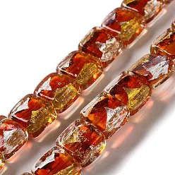 Красный Бусины ручной работы из золотой и серебряной фольги в технике лэмпворк, квадратный, красные, 10x10x5.5 мм, отверстие : 1.2 мм