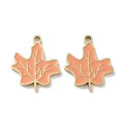 Легкий Лосось Ионное покрытие (ip) 304 подвески из нержавеющей стали с эмалью, очарование кленового листа, золотые, светлый померанцевый, 16x13x1.5 мм, отверстие : 1.4 мм