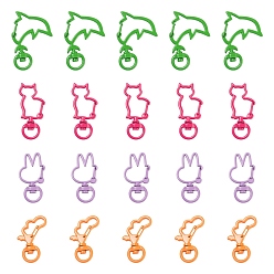 Mixed Color 40Pcs 4 Style Spray Painted Eco-Friendly Alloy Swivel Snap Hooks Clasps, Rabbit & Dolphin Cat & Wing, Mixed Color, 36~42.5x18~28.5x5.5~6.5mm, Hole: 5x9mm, 10pcs/style