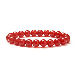 Natural Agate Natural Red Agate Round Beads Stretch Bracelets, Dyed & Heated, with Spare Beads, Elastic Fibre Wire and Iron Big Eye Beading Needle, 50~52mm