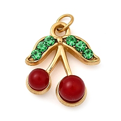 Настоящее золото 18K 304 из нержавеющей стали стеклянные подвески, черри прелести, cmолой, ионное покрытие (ip), реальный 18 k позолоченный, 16.5x14x6.5 мм, отверстие : 2.5 мм