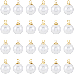 Белый 60шт. подвески из пластика ABS с имитацией жемчуга, с латунной фурнитурой , круглые, реальный 18 k позолоченный, белые, 13.5x9.5x9.5 мм, отверстие : 1.6 мм