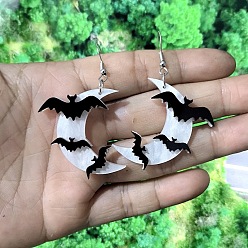 Белый Акриловые серьги-подвески в виде луны и летучей мыши, платина, белые, 35x30 мм