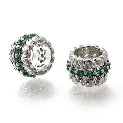 Платинированный Латунные стеклянные бусины, без кадмия, без никеля и без свинца, колонка, Реальная платина, 9.5x6.5 мм, отверстие : 6 мм