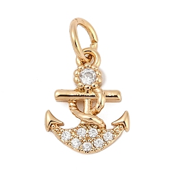 Anchor & Helm Латунные микро проложить кубического циркония прелести, с целью перехода в кольце, реальный 18 k позолоченный, якорь и штурвал, 12x9.5x2.5 мм, отверстие : 3.5 мм