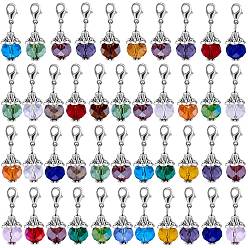 (52) Непрозрачная лаванда Кулон украшения, с бисером гальванизируйте стекла, Застежки-«лобстеры» из цинкового сплава и филигранные колпачки в виде колокольчиков в тибетском стиле, разноцветные, 27 мм, 20 цветов, 4 шт / цвет, 80 шт / комплект