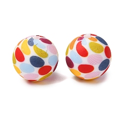 Polka Dot Экологически чистые силиконовые бусины пищевого качества с печатью, круглые, фокусные бусы, красочный, узор в горошек, 15 мм, отверстие : 2 мм