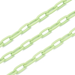 Light Green Eco-friendly Spray Painted Handmade Brass Paperclip Chains, Flat Oval, Soldered, with Spool, Light Green, 12.5x6.5x1.5mm, 32.8 feet(10m)/roll
