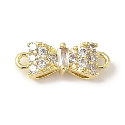 Chapado en Oro Real de 14K Colgantes de conector de circonita cúbica transparente con pavé de latón, enlaces bowknot, larga duración plateado, sin cadmio y níque y plomo, real 14 k chapado en oro, 14x5x4 mm, agujero: 1.4 mm