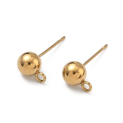 Настоящее золото 18K 304 Выводы серьги из нержавеющей стали шпилька, ионное покрытие (ip), стойки покрытие, круглые, с петлей, реальный 18 k позолоченный, 18x8.5x6 мм, отверстие : 1.7 мм, штифты : 0.7 мм