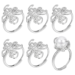 Platinum 6Pcs Adjustable Brass Ring Components, Ring Settings, Prong Ring Settings, Platinum, US Size 7 1/2(17.7mm), Tray: 19x21mm