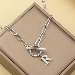 Letter R Ожерелья из нержавеющей стали с цепочкой-скрепкой и застежками ot, цвет нержавеющей стали, Буква R, 18.11 дюйм (46 см)