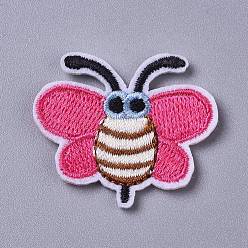 Hot Pink Computerized Embroidery Cloth Iron on/Sew on Patches, Costume Accessories, Appliques, Bees, Hot Pink, 31.5x37x1.5mm