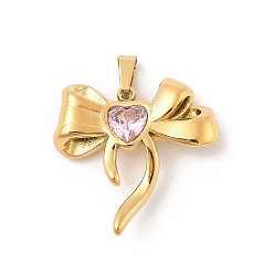 Золотой 304 подвески из нержавеющей стали, со стеклом, бантом прелести, ионное покрытие (ip), золотые, 24.5x25.5x6 мм, отверстие : 6x3 мм