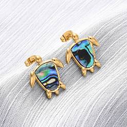 Настоящее золото 18K 304 серьги-гвоздики из натуральной ракушки пауа из нержавеющей стали, черепаха, ионное покрытие (ip), реальный 18 k позолоченный, 19.5x17 мм