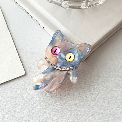 Стально-синий Заколки из кожи аллигатора из ацетата целлюлозы (смола), кошка, стальной синий, 44x30x14 мм