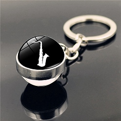White Musical Instruments Keychain, with Glass Round Pendants, White, 8cm