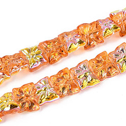 Оранжевый Гальваническое покрытие, прозрачные стеклянные бусины, нити, бабочка, с половиным покрытием, с покрытием AB цвета, оранжевые, 11.5x14.5x6~7 мм, отверстие : 1.2 мм, около 60 шт / нитка, 24.41 дюйм (62 см)