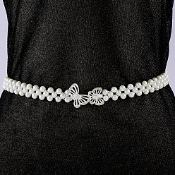 Бабочка Эластичные ремни-цепочки из белого акрила с имитацией жемчуга и пряжками из сплава, серебряный цвет гальваническим, бабочка, 600~800x20~30 мм