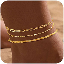 Золотой Латунная цепь-спутник 3 многослойные браслеты для женщин, золотые, 8-1/4 дюйм (210 мм)