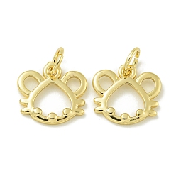 Mouse Стойки обшивки латунные подвески, с прыжковых колец, долговечный, без свинца и без кадмия, зодиакальный шарм, мышь, 11x11.8x1.5 мм, отверстие : 3.5 мм