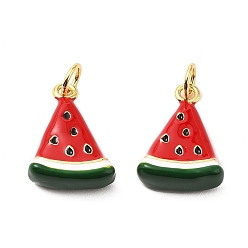 Арбуз Латунь эмаль подвески, с прыжковых колец, стойки покрытие, реальный 18 k позолоченный, без свинца и без кадмия, долговечный, фруктовые прелести, арбуз, 16x12x5 мм, отверстие : 3.3 мм