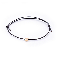 Plaqué 18K Or Véritable Peau de vache réglable bracelets de cuir cordon, avec des perles en laiton, cœur, noir, réel 18 k plaqué or, 1-7/8 pouce (4.8 cm)