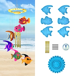 Темно-Голубой Силиконовые формы для изготовления колокольчиков из пищевого силикона, формы для литья смолы, с алюминиевой трубкой, рыба, глубокое синее небо, 67~112x87~112 мм