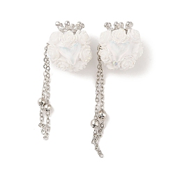 Белый Бусины-кисточки ручной работы из полимерной глины со стразами, ручка фокусные бусины, цветок розы, с кабошоном в форме рыбьего хвоста и заводной головкой из сплава, белые, 60~69 мм
