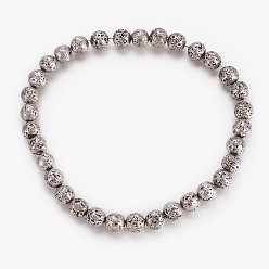 Античное Серебрянное Покрытие Гальванические бусины из натуральной лавы, долговечный, круглые, античной посеребренные, 11~12 мм, отверстие : 1.4 мм, около 34 шт / нитка, 16.14 дюйм (41 см)