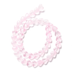 Pink Transparent Glass Beads Strand, Heart, Pink, 7.5~8.5x8~8.5x4~4.5mm, Hole: 1mm, about 44~45pcs/strand, 12.56~12.87 inch(31.9~32.7cm)