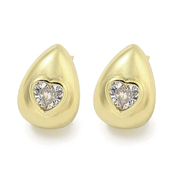 Teardrop Серьги-гвоздики из латуни с микропаве из кубического циркония для женщин, без кадмия и без свинца, долговечный, реальный 18 k позолоченный, слеза, 17.5x12.5 мм