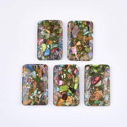 Разноцветный Синтетическая золотая линия регалит / имперская яшма / подвески из яшмы с морскими осадками, окрашенный оттиск яшмы, прямоугольные, красочный, 47x32x7.5 мм, отверстие : 1.4 мм