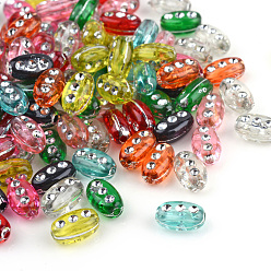 Mixed Color Plating Transparent Acrylic Beads, Silver Metal Enlaced, Oval, Mixed Color, 9.5x6x4.5mm, Hole: 1.5mm, about 3300pcs/500g