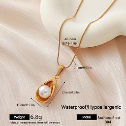 Teardrop 304 Подвеска из нержавеющей стали с искусственным жемчугом, круглая цепочка-змейка для женщин, золотые, белые, слеза, 15.75 дюйм (40 см)