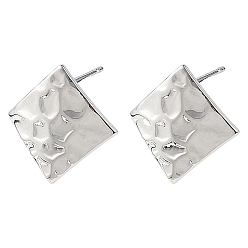 Platin Farbe Shegrace Messing-Ohrstecker-Verschlüsse, Karo, mit Schleife, cadmiumfrei und bleifrei und nickelfrei, langlebig überzogen, Platin Farbe, 17x17 mm, Bohrung: 2 mm, Stift: 11x0.7 mm