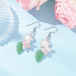 Pink Цветок 304 серьги-подвески из нержавеющей стали ручной работы в стиле лэмпворк, с колпачками из ацетата целлюлозы (смолы), старинное серебро и платина, розовые, 57 мм