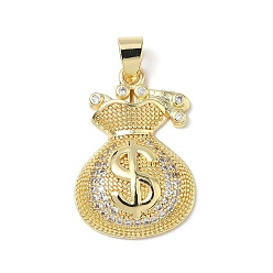 Настоящее золото 18K Подвески из прозрачного кубического циркония с микропейвом, денежный мешок с подвесками в виде знака доллара, без свинца и без кадмия, долговечный, стойки покрытие, реальный 18 k позолоченный, 28x19x6.5 мм, отверстие : 6x4 мм
