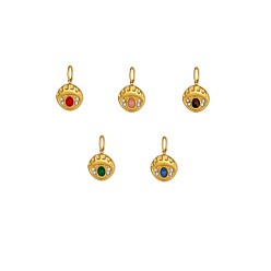 Смешанные камни 304 Подвески из нержавеющей стали и бусин из натуральных драгоценных камней, глаз, ионное покрытие (ip), реальный 18 k позолоченный, 14x15 мм