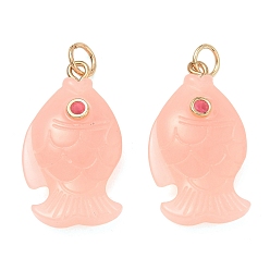 Pink Подвески из непрозрачной смолы и стразов, рыбы прелести, С латунным кольцом прыжка, розовые, 29x16.5x6 мм, отверстие : 4 мм