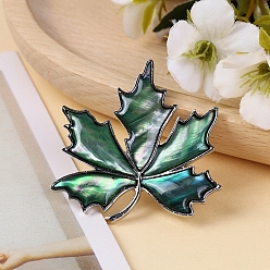 Cadet Blue Natural Shell Brooches for Backpack Clothes, Leaf, Cadet Blue, 45x46mm