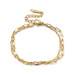Настоящее золото 14K Ионное покрытие (ip) 304 скрепка из нержавеющей стали и цепочки с цепочками, двухслойный многожильный браслет для женщин, реальный 14 k позолоченный, 6-1/4 дюйм (16 см) ~ 6-1/2 дюйм (16.5 см)