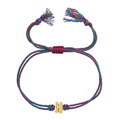 Letter H 304 Регулируемые браслеты из нержавеющей стали с бусинами в виде букв алфавита, Разноцветные двухслойные браслеты из хлопкового шнура для женщин и мужчин, Письмо ч, 11.02 дюйм (28 см)