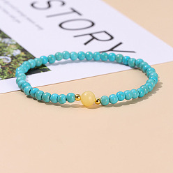 Синтетическая Бирюза Синтетические бирюзовые бусины круглые эластичные браслеты, внутренний диаметр: 2-1/8 дюйм (5.5 см)