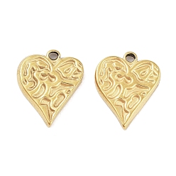 Золотой 304 подвески из нержавеющей стали, фактурная подвеска в виде сердца, золотые, 15x12.5x2 мм, отверстие : 1.4 мм