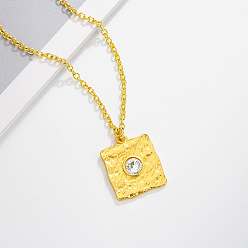 Квадрат Ожерелья из сплава с кристаллами и стразами, золотые, квадратный, 15.75 дюйм (40 см), Кулон : 24x20 мм