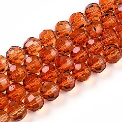 Шоколадный Краска для выпечки, прозрачные стеклянные бусины, нити, круглые, граненый(32 граненый), цвет шоколада, 8 мм, отверстие : 1.2~1.4 мм, около 64~67 шт / нитка, 19.29~19.88 дюйм (49~50.5 см)