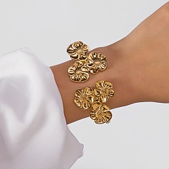 Золотой 304 Браслеты-манжеты из нержавеющей стали с множеством цветочных мотивов для женщин, золотые, внутренний диаметр: 2.32x2.09 дюйм (5.9x5.3 см)