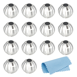 Платина Родиевое покрытие 925 бусины из стерлингового серебра, гофрированный, тыква, с замшевой тканью из поликарбоната квадратной серебряной полировальной салфеткой, платина, 1 мм, отверстие : 4x3.5 мм, 1.2 шт / коробка