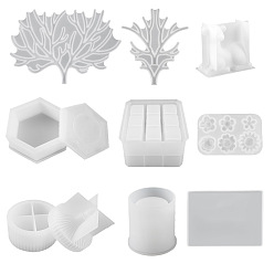 White 6Pcs 6 Style Tree Display & Storage Box Silicone Mold, Resin Casting Molds, for UV Resin, Epoxy Resin Craft Making, White, 260x180x80mm